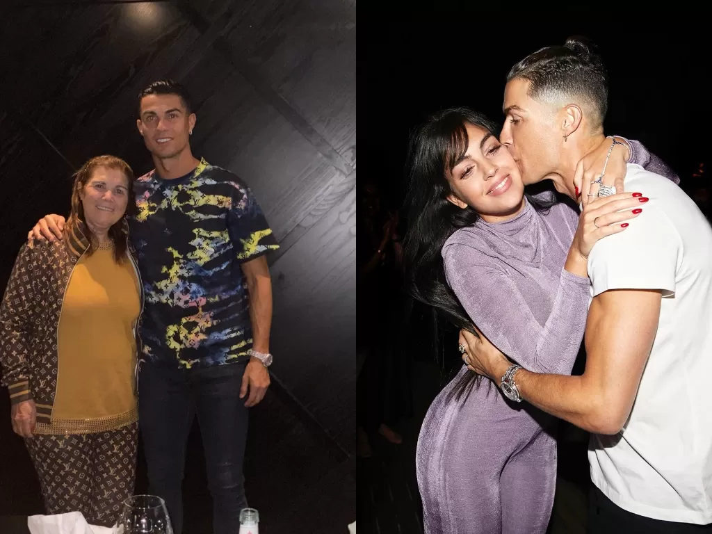 Cristiano Ronaldo dan ibunya, Maria Dolores (kiri),Cristiano Ronaldo dan kekasihnya, Georgina Rodriguez (kanan) (Instagram/@doloresaveiroofficial/@georginagio)