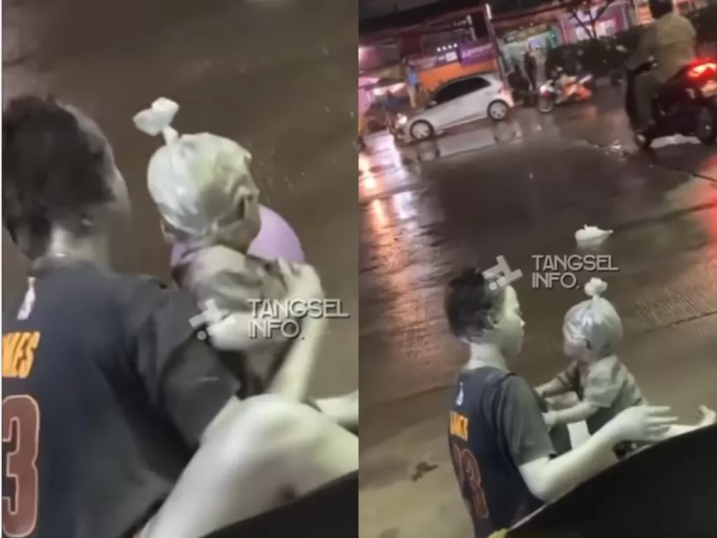 Bayi 10 bulan dijadikan manusia silver dan diajak mengemis di Tangsel (Instagram/tangsel.info)