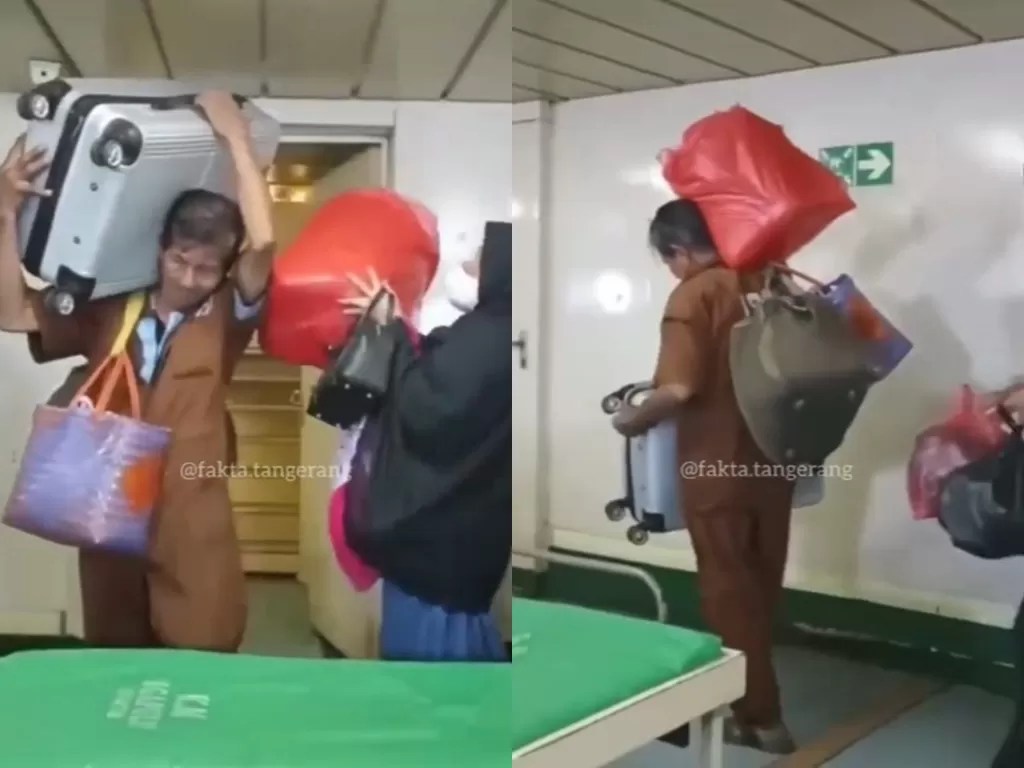 Bapak buruh bagasi di kapal angkat barang banyak sekaligus (Instagram/fakta.indo)