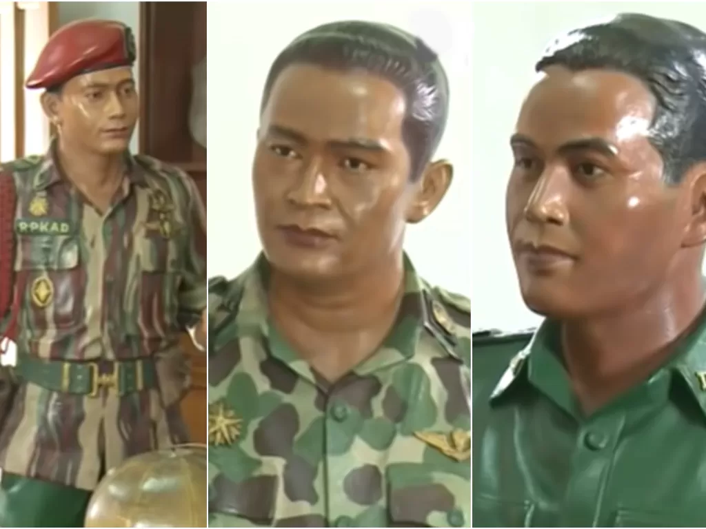 Patung Soehato (tengah), Sarwo Ehie (kiri), dan AH Nasution (kanan) di Museum Kostrad. (YouTube)