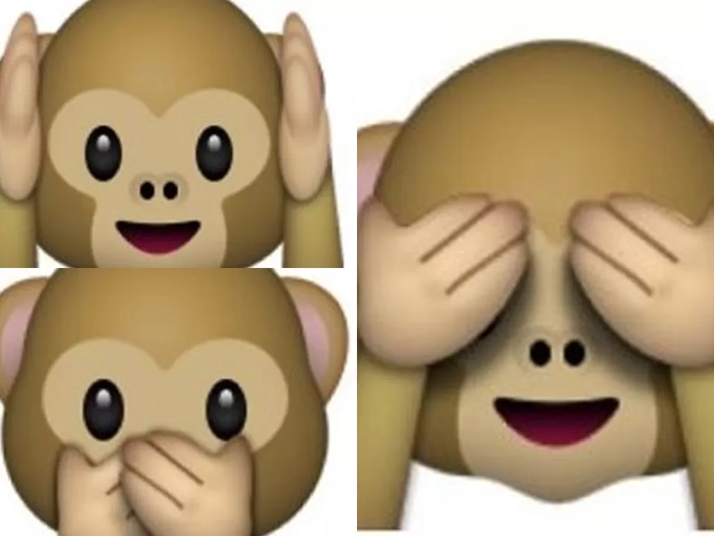 Emoji monyet menutup mata, telinga dan mulut.(Foto/Istimewa)