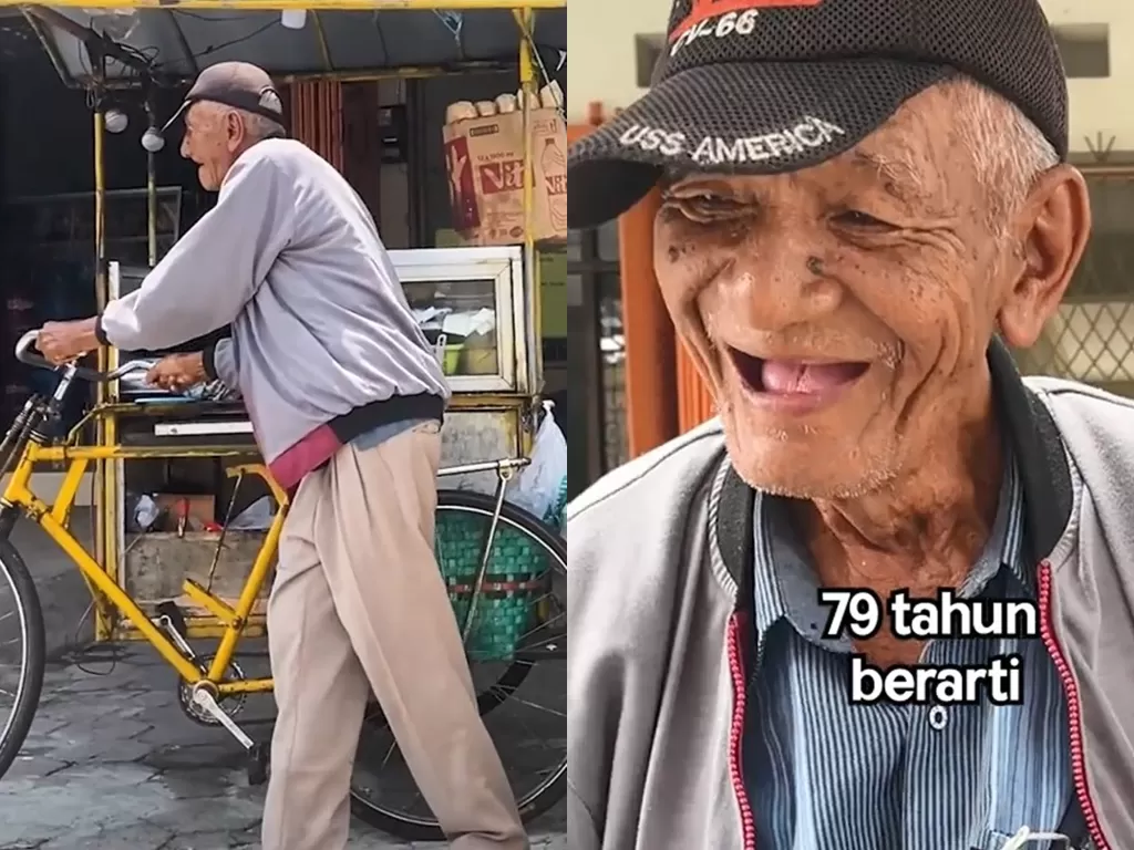 Kakek 79 tahun yang masih mencari nafkah dengan berjualan bburger. (TikTok/hasanjr11)