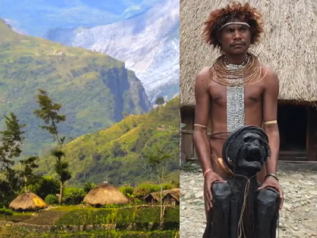 Ilustrasi perkampuingan di lembah Baliem (Tangkapan Layar/Youtube Athan Maiting), Mumi Papua yang diawetkan. (Tangkapan Layar/Youtube).