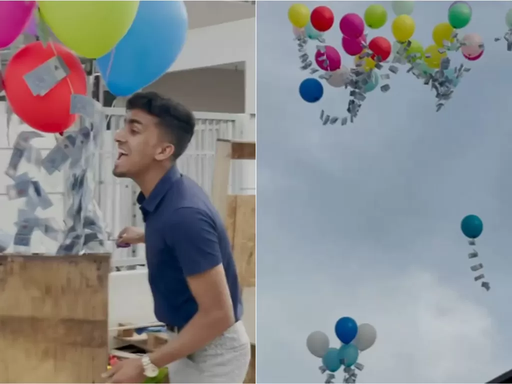 YouTuber terbangkan uang pakai balon. (Instagram/@isaisarb)