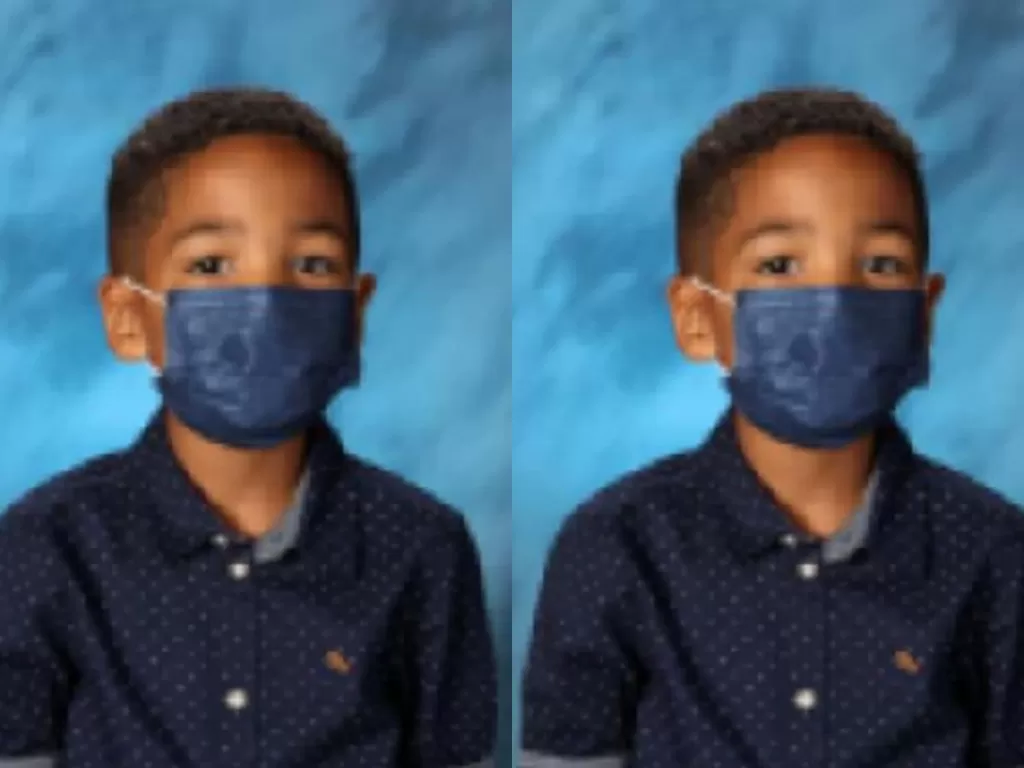Anak yang tak ingin melepas masker saat sesi foto di sekolahnya. (Facabook/Nicole Peoples)