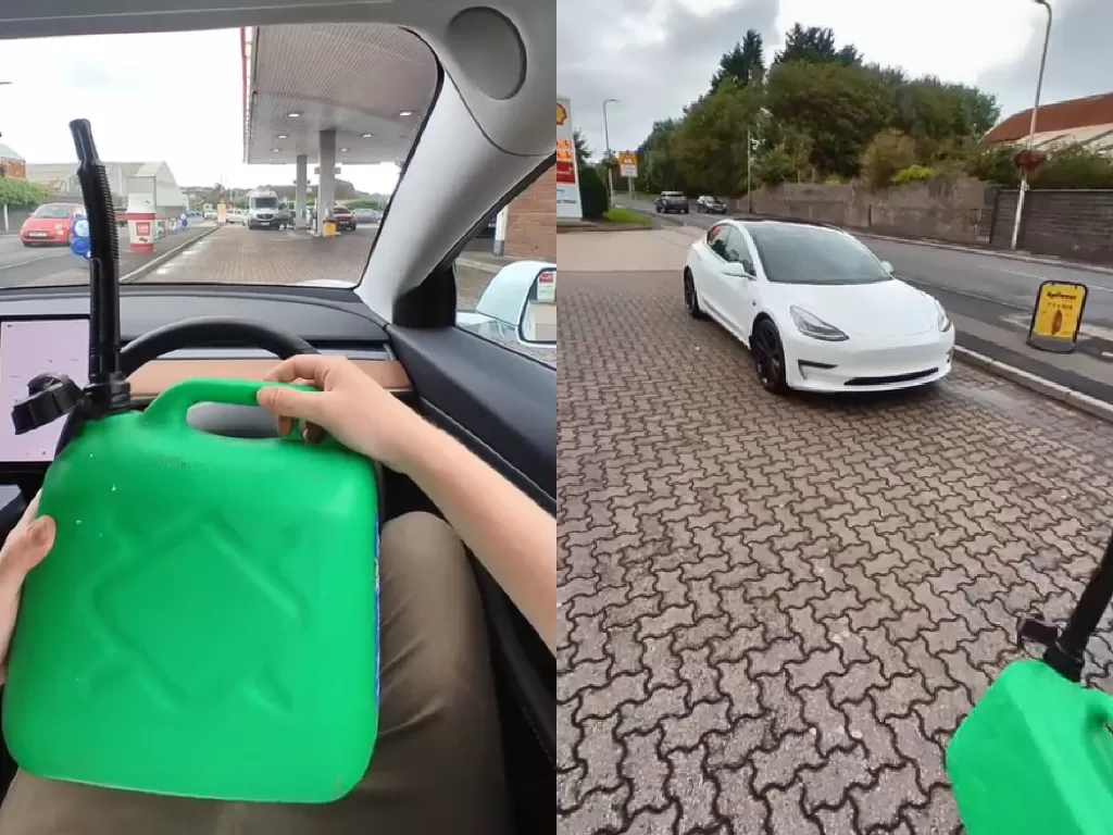 Video lelucon isi bensin ke mobil Tesla di TikTok (Source: TikTok - @im_tesla_)