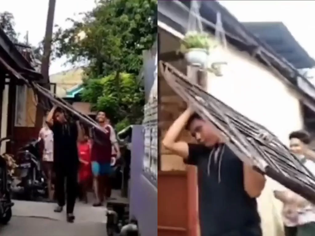 Maling pagar diarak dan dinyanyikan warga di Medan usai terciduk (Instagram/andreli48)