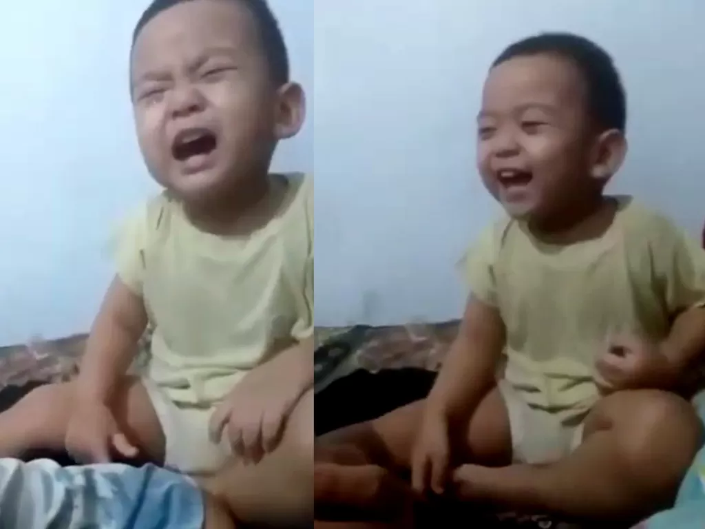Video bocah menangis tapi malah akhirnya tertawa (YouTube/KUMBANG DONJUAN SINAGA)