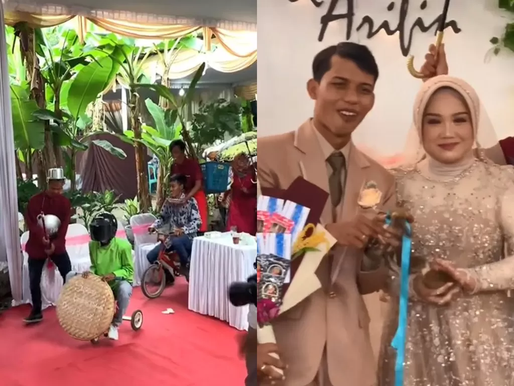 Potret tamu undangan yang berikan kado mainstream untuk mempelai pengantin. (TikTok/rosyidnuryanto)
