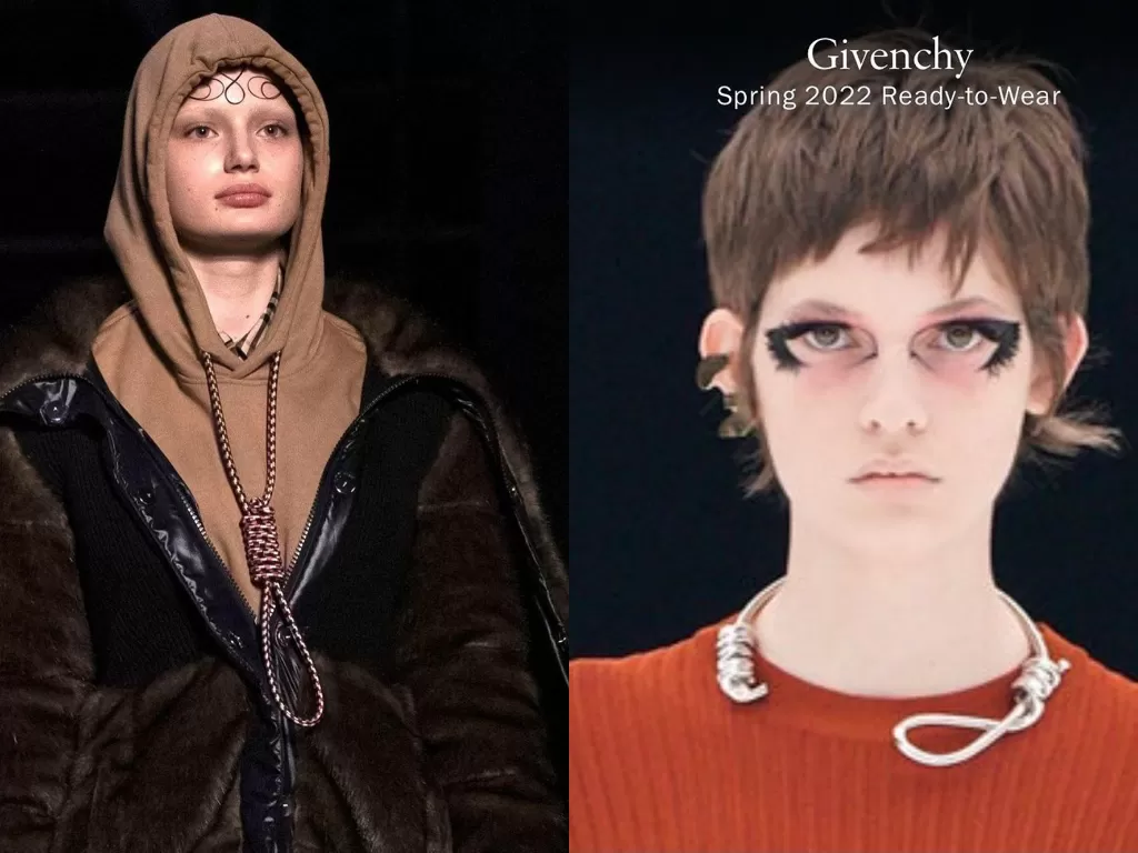 Tampilan koleksi Burberry pada 2019 (kiri) dan tampilan koleksi Spring/Summer 2022 terbaru dari Givenchy (kanan). (photo/Instagram/@diet_prada)
