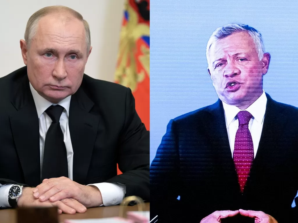 Presiden Rusia Vladimir Putin (kiri), Raja Yordania Abdullah II bin Al-Hussein (kanan). (REUTERS/Sputnik/POOL)