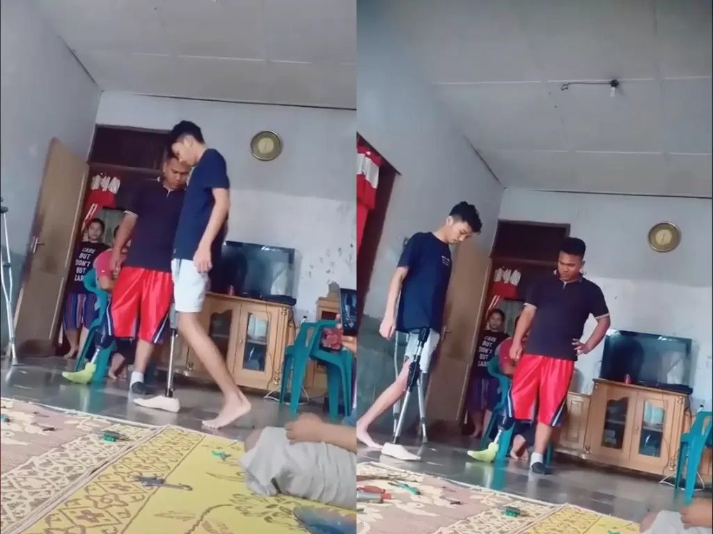 Pemuda belajar jalan pakai kaki palsu tuai semangat dari netizen (TikTok/rikikurniawan221)