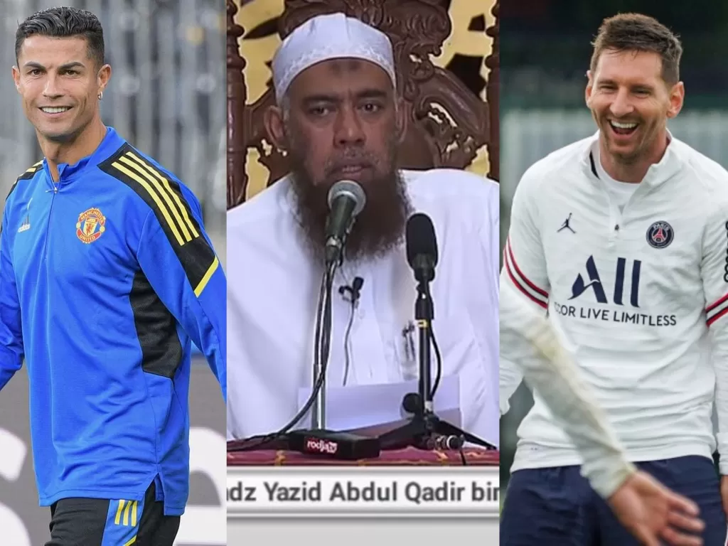 Kolase foto Ronaldo, Ustaz Yazid, dan Leo Messi (YouTube/Instagram)