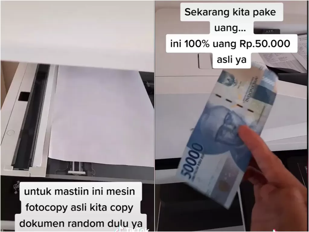 Cuplikan video pria coba fotokopi uang kertas. (photo/TikTok)