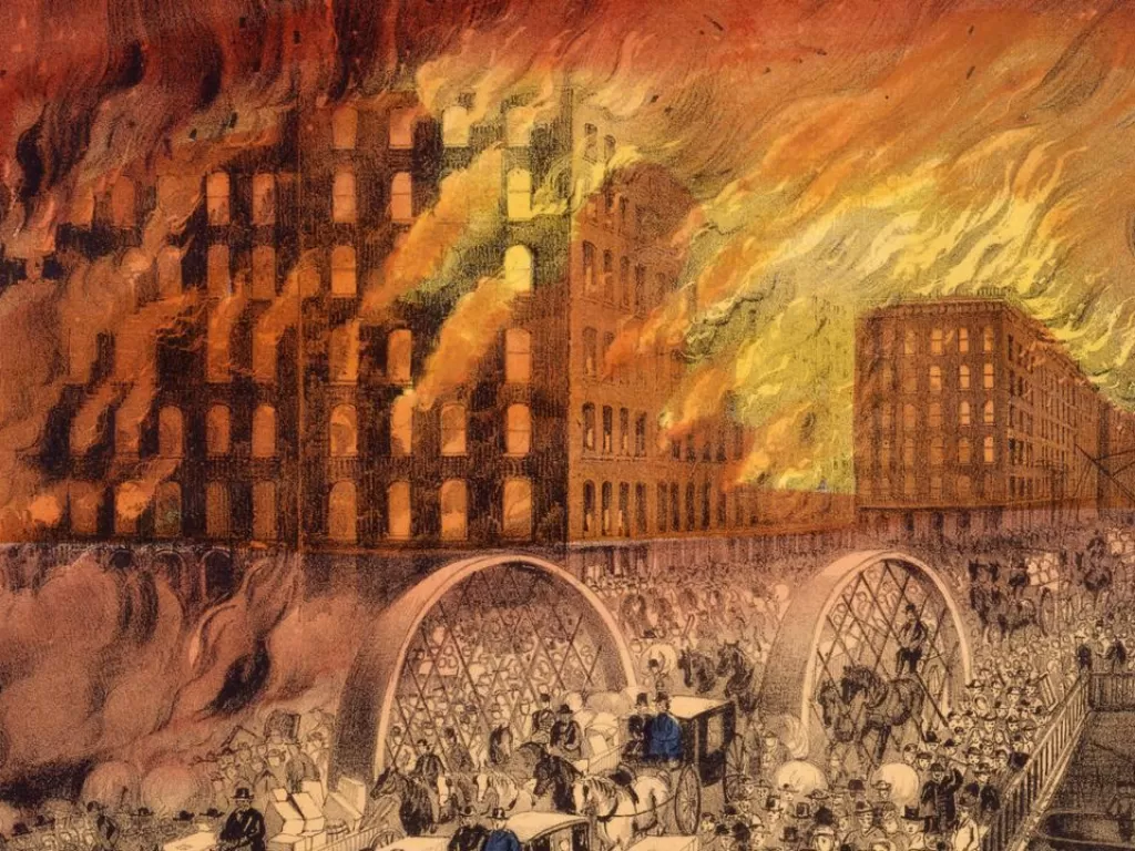 Ilustrasi Kebakaran kota Chicago. (Public Domain)