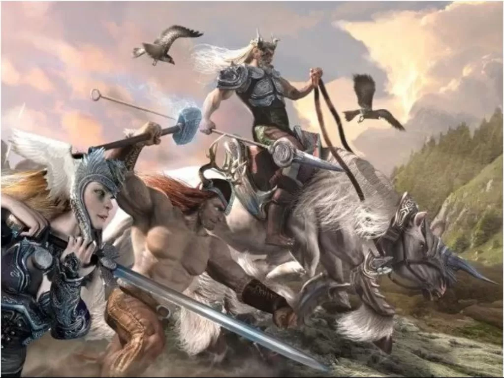 Ilustrasi Thor dan dewa-dewa dalam mitologi Nordik. (Wardezig)