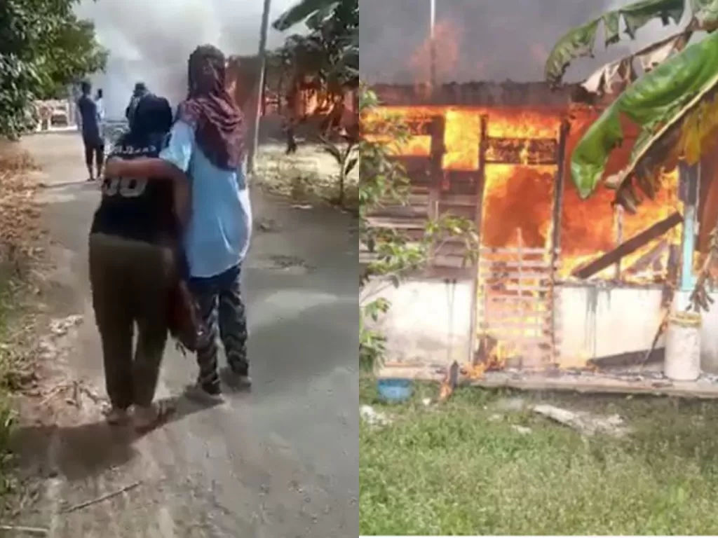 Pria membakar rumah ibunya sendiri. (Photo/Facebook/Berita Harian)