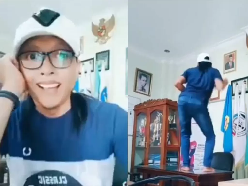 Kadus di Nganjuk, Jawa Timur dikecam setelah mengunggah video joget TikTok di atas meja kantor desa (Istimewa)