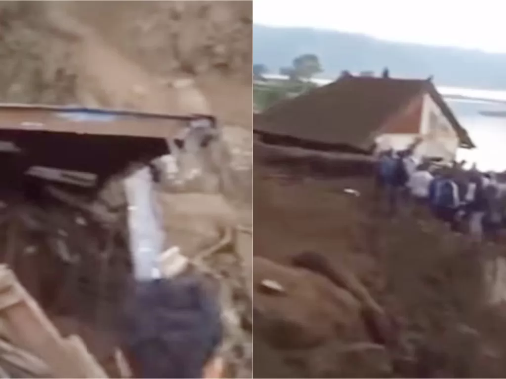 Rumah warga tertimbun tanah longsor akibat gempa bumi di Terunyan, Bangli, Bali, Sabtu (16/10/2021) (Istimewa)