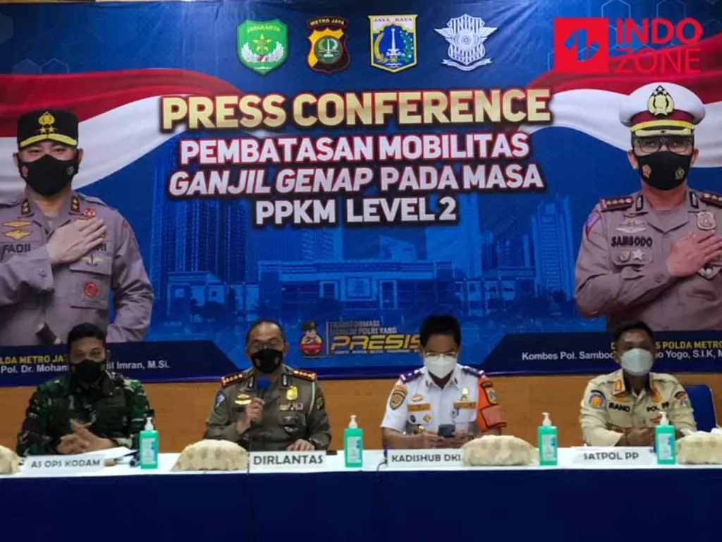 Konferensi pers ganjil genap di Jakarta di Mapolda Metro Jaya, Jakarta. (INDOZONE/Samsudhuha Wildansyah).