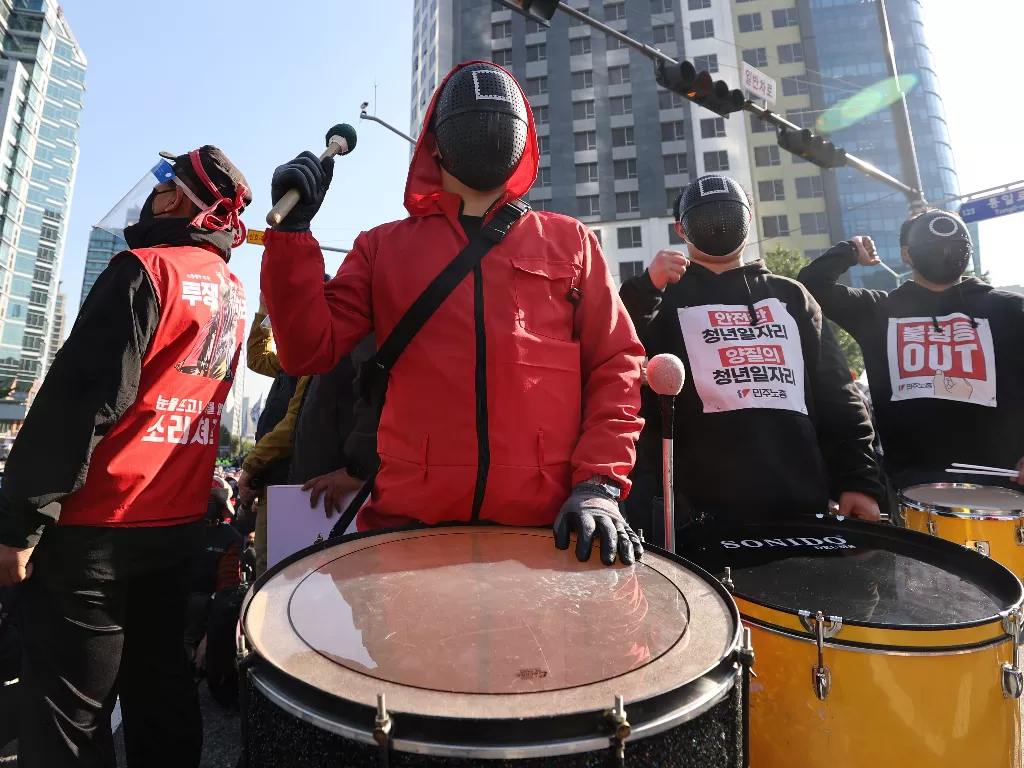 Ribuan pekerja di Korea Selatan melakukan demonstrasi. (Photo/Reuters)