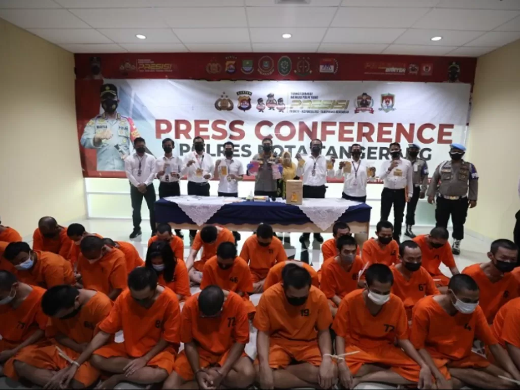 Konferensi pers pengungkapan kasus narkotika 2 bulan oleh Polresta Tangerang. (Dok Polda Banten)