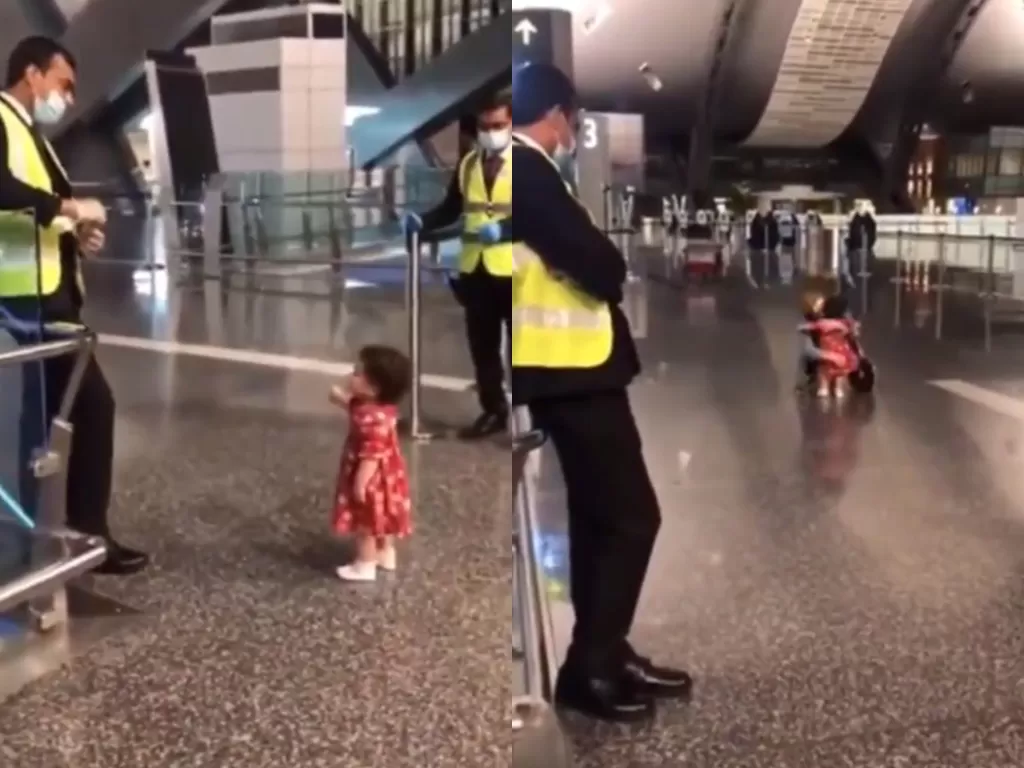 Bocah minta izin petugas bandara agar boleh peluk tantenya (Twitter/@KaptanHindostan)