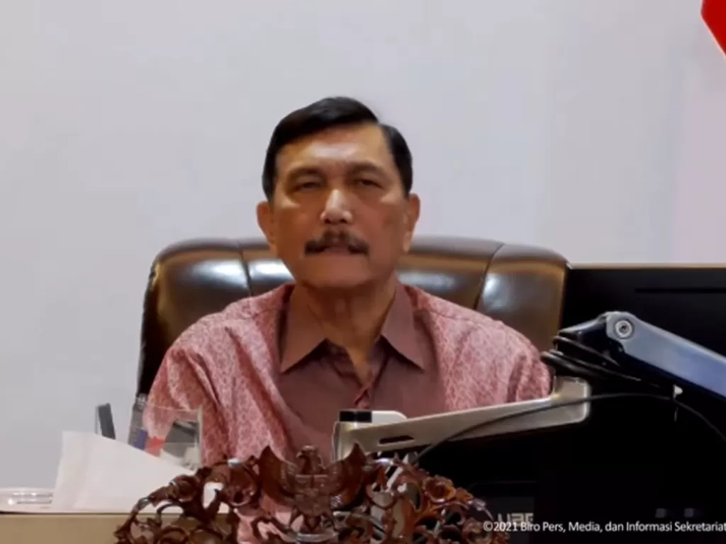   Tangkapan layar Menko Kemaritiman dan Investasi Luhut Binsar Pandjaitan. (photo/ANTARA/Youtube Sekretariat Presiden)