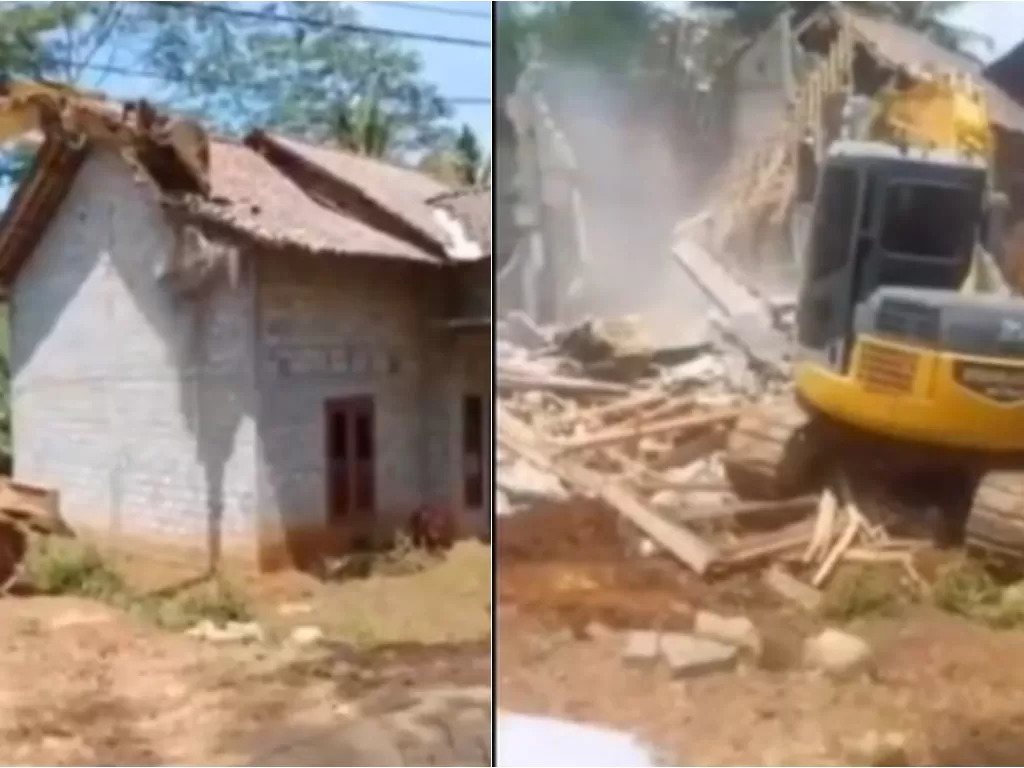 Suami hancurkan rumah dengan bulldozer karena sakit hati diselingkuhi. (Tangkapan layar)