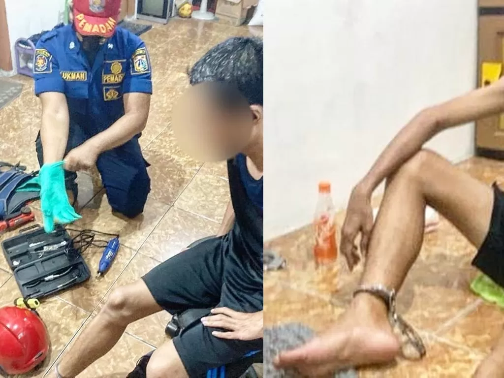 Damkar DKI menyelamatkan pria yang borgol kakinya sendiri (Instagram/humasjakfire)