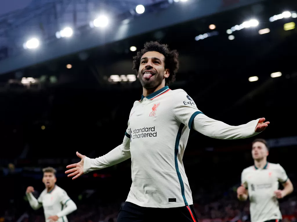 Selebrasi Mohammed Salah usai mencetak gol kelima Liverpool ke gawang Manchester United (REUTERS/Phil Noble)