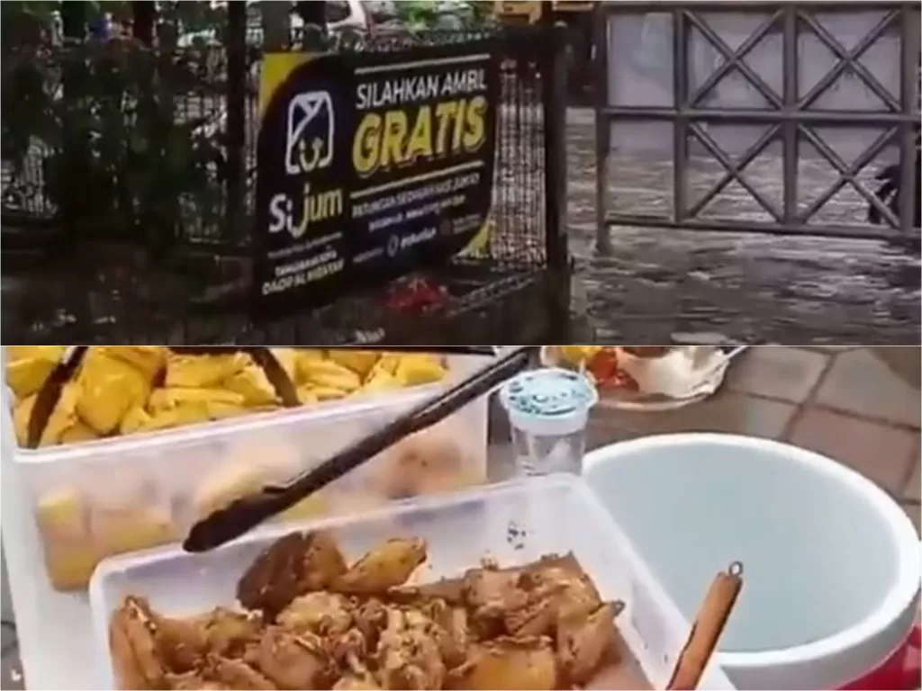 Komunitas Sijum sediakan makanan gratis ke pengendara yang terjebak banjir di Tangerang (Instagram/tangerangnewscom)