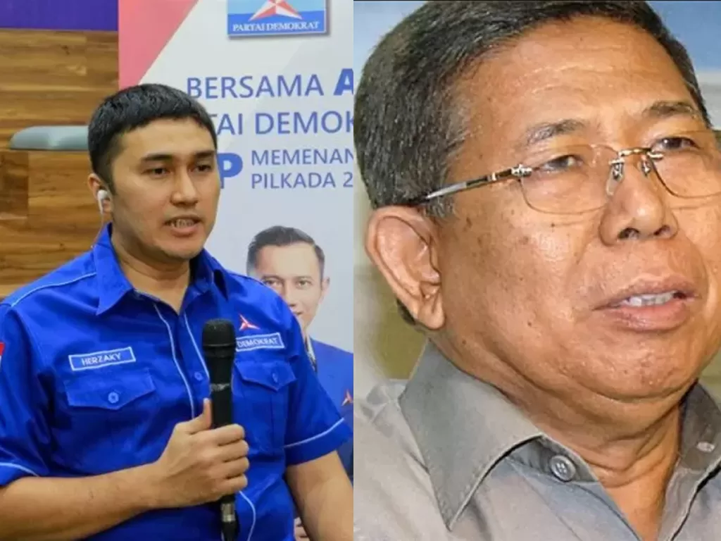 Herzaky Mahendra Putra (kiri), Mantan Menteri Sekretaris Negara, Sudi Silalahi (kanan). (ANTARA/HO-DPP Partai Demokrat/Rumgapres/Haryono)