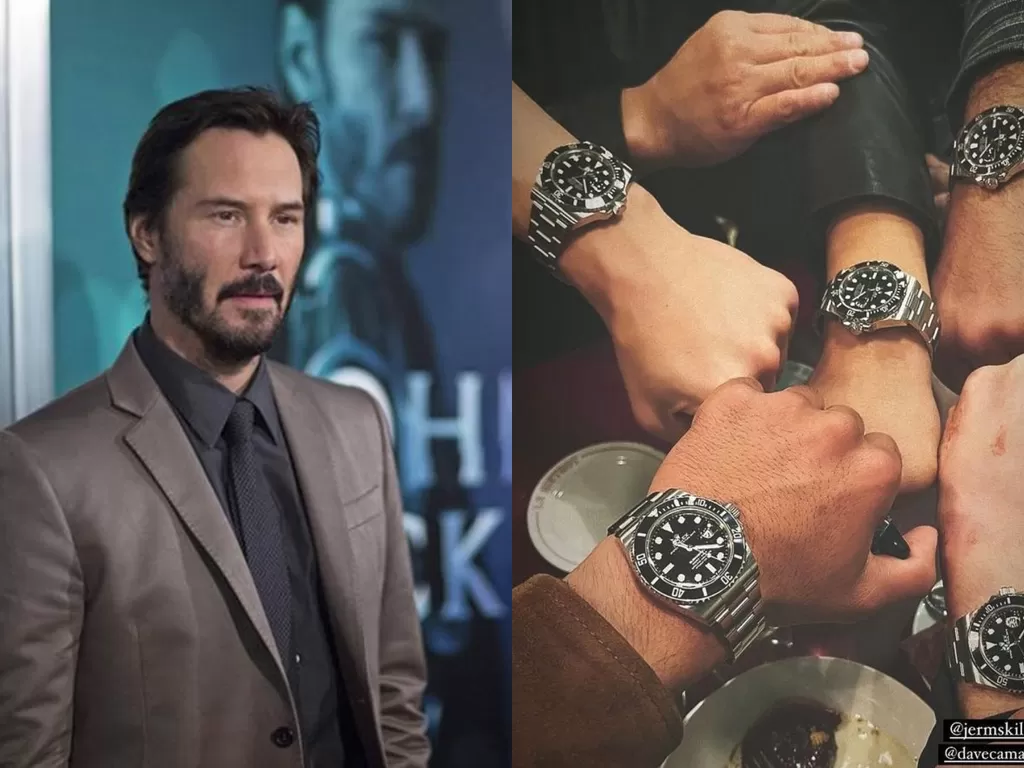 Kiri: Keanu Reeves (REUTERS) / Kanan: Jam tangan Rolex yang diberikan Keanu ke tim stuntman (Instagram/keanucreeves.fanpage)