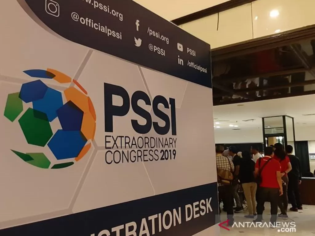 Logo Kongres Luar Biasa PSSI yang digelar di Jakarta tahun 2019 (ANTARA/Michael Siahaan/aa.)