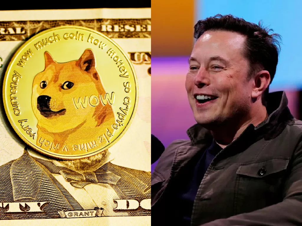 Ilustrasi Dogecoin dan Elon Musk (photo/Unsplash/Executium/REUTERS/Mike Blake)