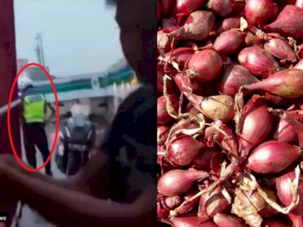 Viral polisi palak sopir truk di Tangerang minta bawang. (Twittter/pasifisstate)
