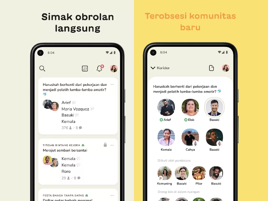 Tampilan aplikasi Clubhouse dengan Bahasa Indonesia (photo/Alpha Exploration Co.)