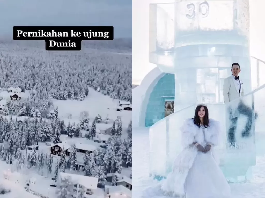 Pernikahan pengantin asal Indonesia di Kutub Utara. (TikTok/maxima_pro)