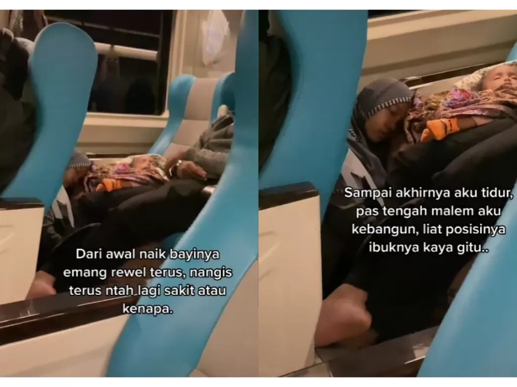 Ibu rela duduk di lantai kereta api demi anaknya yang menangis (TikTok/7oytesida)