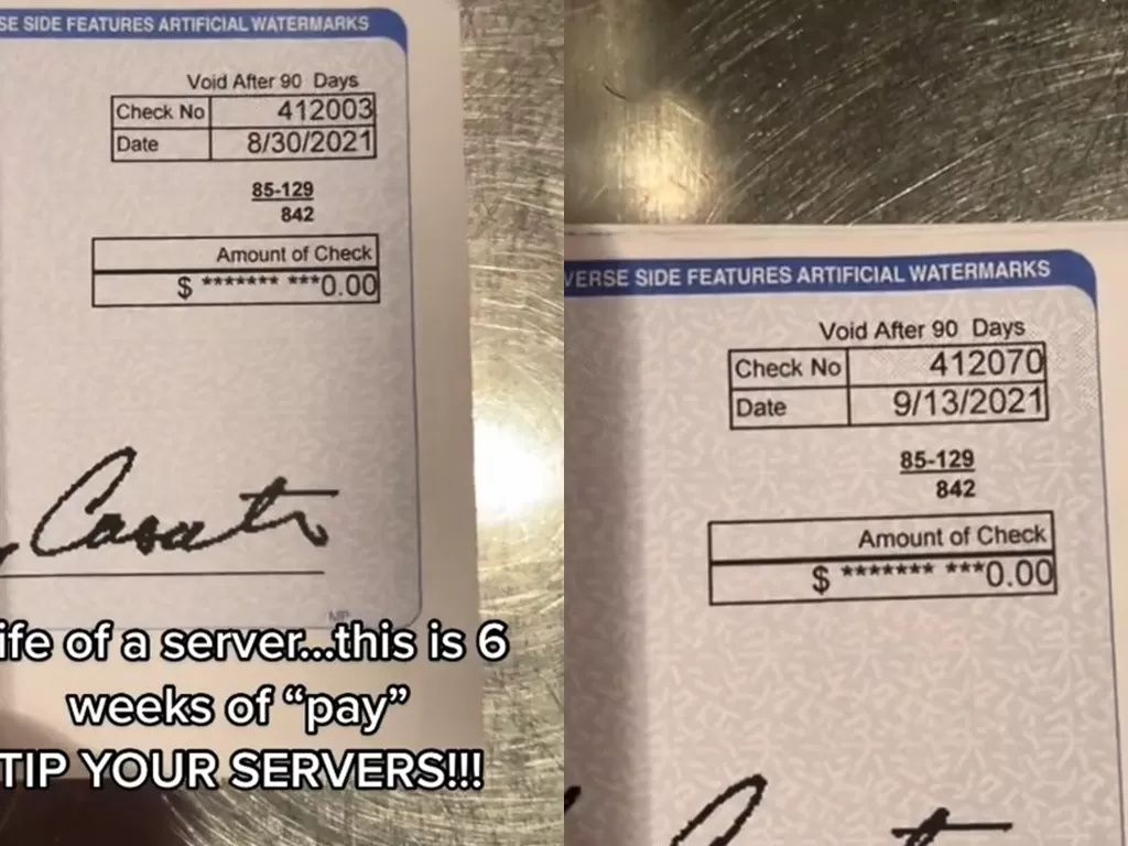 Slip gaji karyawan restoran di AS. (TikTok/lvndsmac)