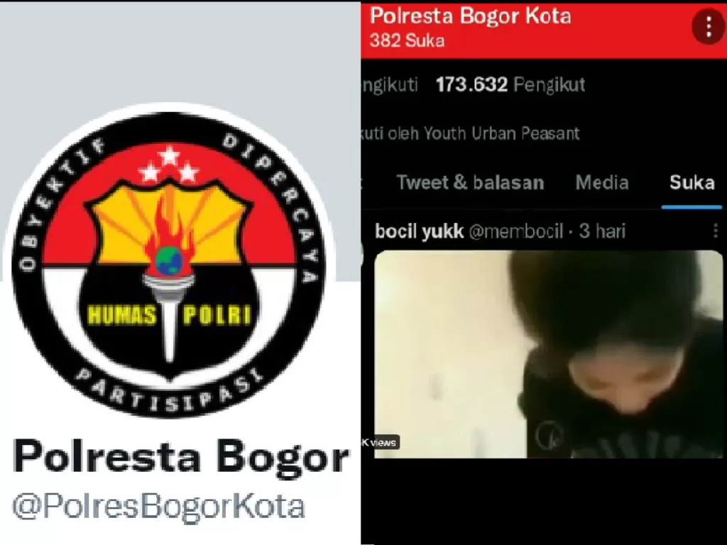 Akun Twitter Polresta Bogor Like Video Bokep. (Tangkapan layar/Twitter).