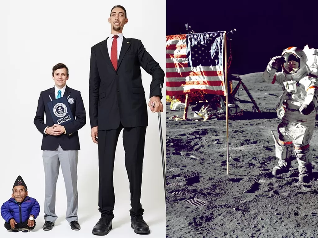 Kiri: Pemecah rekor dunia Guinness (Instagram/guinnessworldrecords) / Kanan: Ilustrasi mendarat di Bulan (Unsplash)