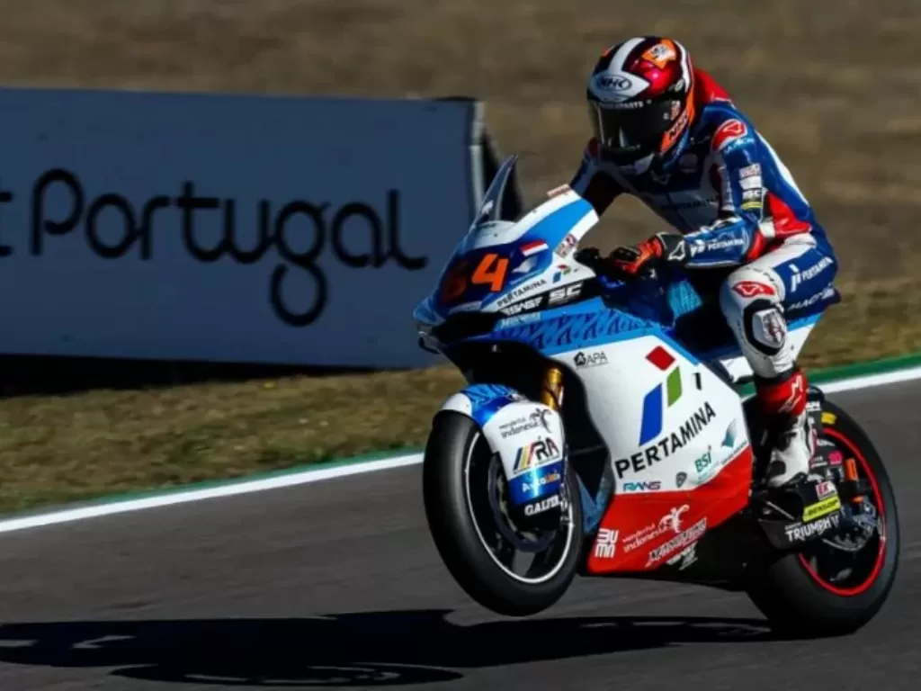Pembalap Pertamina Mandalika Bo Bendsneyder saat turun di balapan Moto2 Algarve di Sirkuit Portimao, Portugal, Minggu (7/11/2021). ANTARA/HO/Pertamina Mandalika