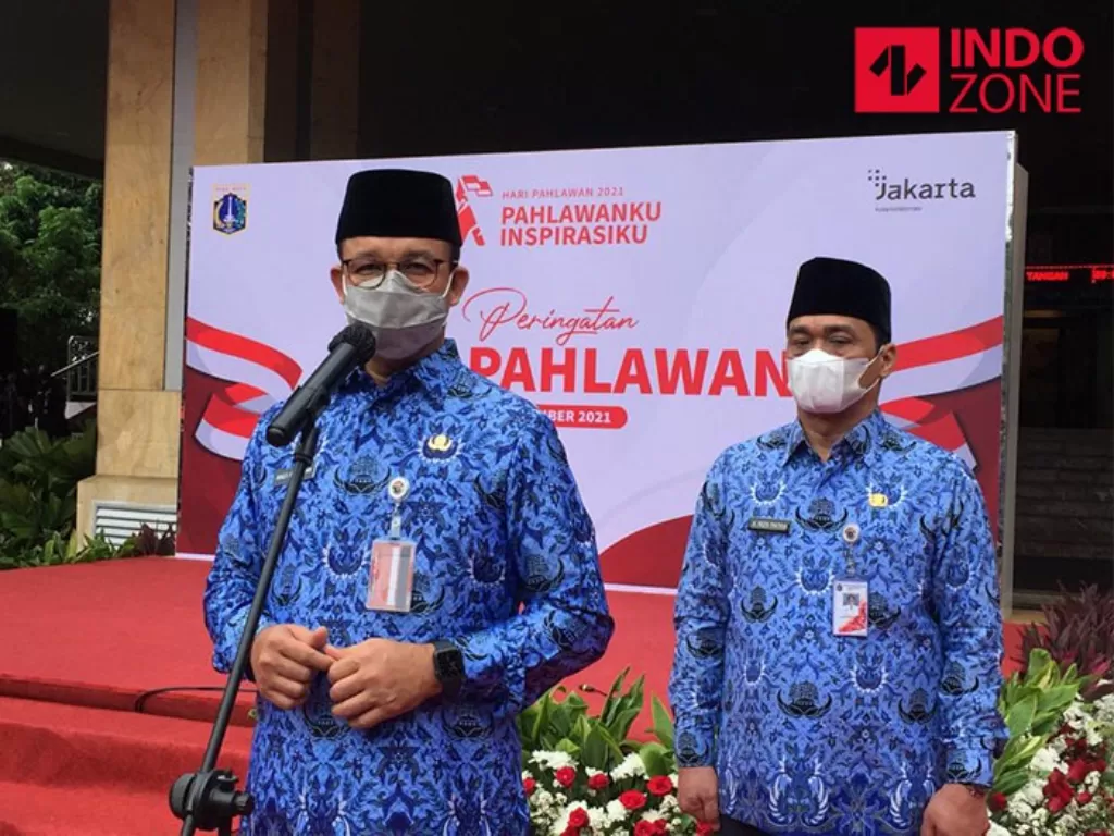 Gubernur DKI Jakarta Anies Baswedan memperingati Hari Pahlawan di Balai Kota DKI, Rabu (10/11/2021). (INDOZONE/Sarah Hutagaol)