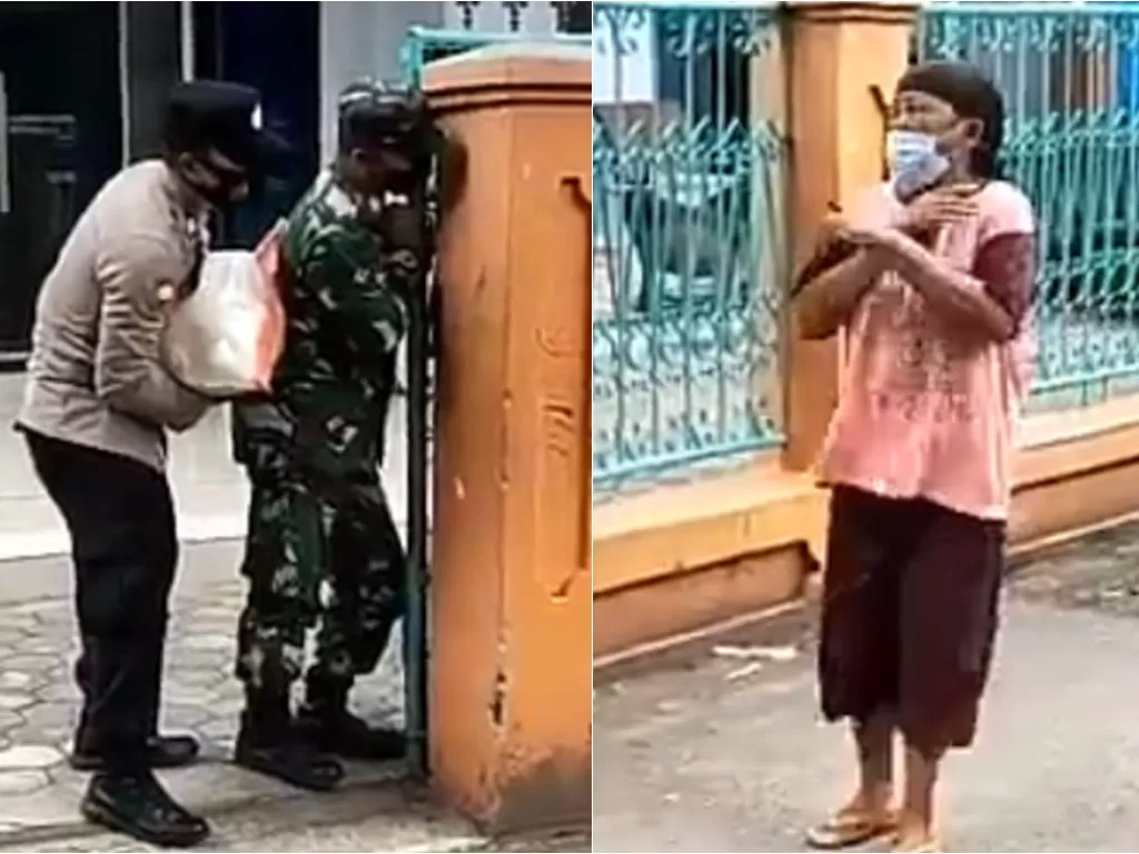 Tentara dan polisi beri surprise ke seorang nenek. (Instagram/@lintas.military)
