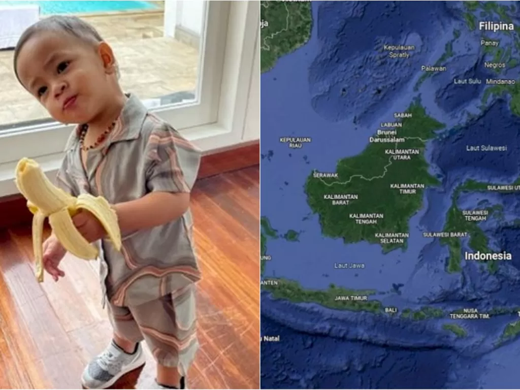 Kiri: Gala anak Vanessa Angel pulang ke Jakarta hari ini (Instagram) / Kanan: Peta Indonesia. (Google Maps)
