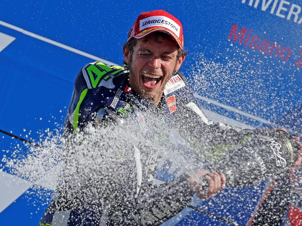 Potret Valentino Rossi saat menang di GP San Marino pada 2014 (REUTERS/Max Rossi)