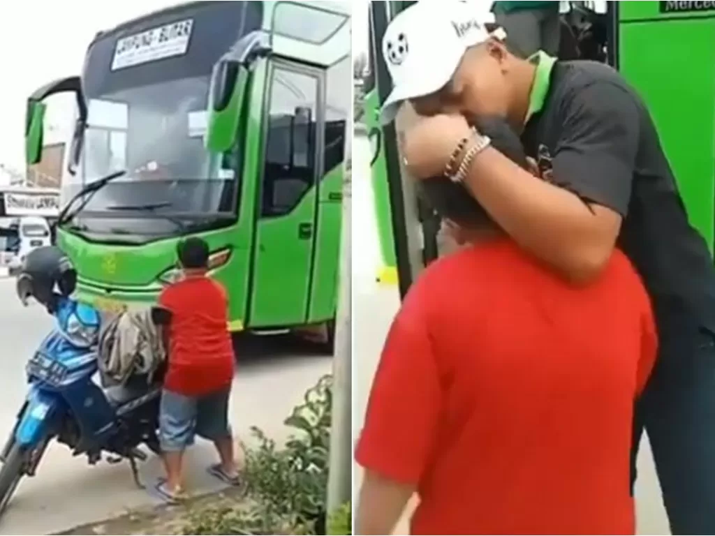 Bocah ketemu ayah yang bekerja sebagai sopir bus. (Instagram/@doa_muslimah)