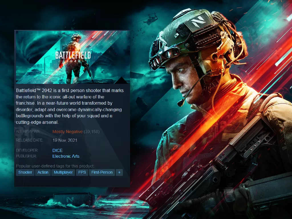 Tampilan review game Battlefield 2042 besutan EA dan DICE di Steam (photo/Electronic Arts/Steam)